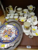 A Noritake gilt decorated tea set, crested ware, Royal Crown Derby plate & EPNS tray