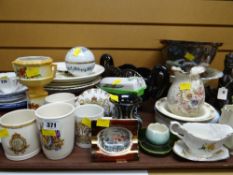 Tray of various china including Royal commemorative ware, Carlton ware etc