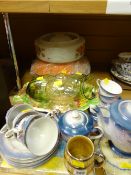 A Japanese tea set, Wade tray & two glass lamp shades
