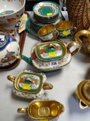 A hand-painted Japanese green glazed & gilt tea set & teaware