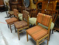 Three groups of various G-plan style cushioned dining chairs