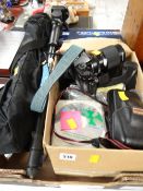 Parcel of various cameras & equipment including Yashica, Canon etc together with stands