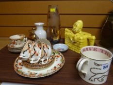 Small parcel of vintage Staffordshire teaware, Wedgwood coronation mug, novelty teapot etc