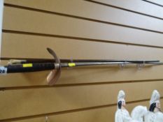 A replice rapier-style fencing sword together with a short dog-head handle walking cane