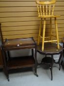 A parcel of furniture to include a glass topped tea trolley, shaped top occasional table, pine