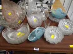 Tray of various pressed glass including vaseline-glass baskets etc