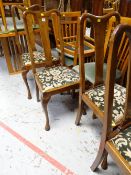 Four vintage splat back cushion seated dining chairs