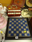 Wooden & brass cased mah-jong set together with a Franklin Mint Battle of Waterloo chess set