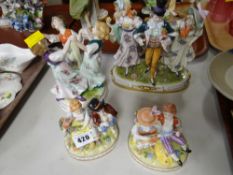 Two Kister Scheibe Alsbach figure groups together with two smaller Dresden porcelain groups