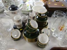Hostess table ware, ballerina patterned coffee set together with a green & gold coffee set