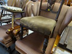 A pair of vintage wooden framed & upholstered wingback armchairs together with another chair