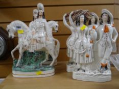 Two pairs of Staffordshire flat back figures