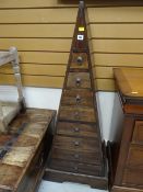 Teak wood ascending door pyramid shaped chest of drawers