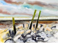 DAVID HOWELLS watercolour - rocky beach, signed, 22 x 30cms