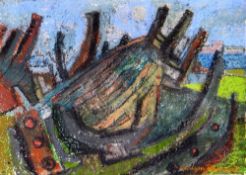 GWILYM PRICHARD mixed media on paper - timbers from an old boat, entitled verso 'Carcass', signed,
