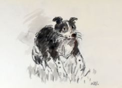 SIR KYFFIN WILLIAMS RA pencil and colourwash - young sheep-dog running in grass, signed with