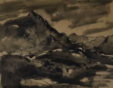SIR KYFFIN WILLIAMS RA colourwash on brown paper - 'Gwernan Valley, Cader Idris', circa 1948, 20 x