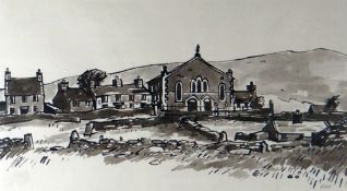 SIR KYFFIN WILLIAMS RA watercolour - village chapel & adjacent houses, entitled verso on Albany