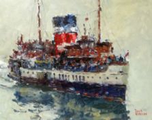 DAVID GRIFFITHS oil on board - 'The Waverley Paddle Steamer Approaching Penarth', signed, 39 x