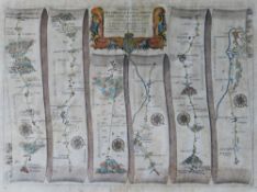 JOHN OGILBY coloured road map being 'The Road from Prestaine….to Carmarthen', 37 x 46cms