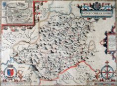 CHRISTOPHER SAXTON coloured antique map of 'Montgomeryshire' with town plan of 'Montgomery', Sudbury