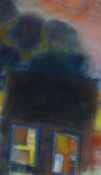 ERNEST ZOBOLE mixed media - semi abstract of a view of house and interior with Kooywood Gallery