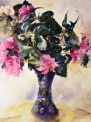 DAVID GROSVENOR watercolour - still life, flowers in a vase on a table, signed, 67 x 50cms