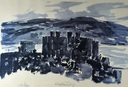 SIR KYFFIN WILLIAMS RA colourwash limited edition (236/500) print - of Conwy castle, signed in full,