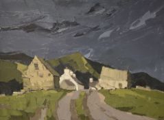 SIR KYFFIN WILLIAMS RA oil on canvas - with fine range of colours, track to a farmstead, signed with