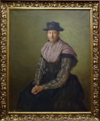 CAREY MORRIS oil on canvas - three-quarter portrait of a seated woman, entitled 'A Welsh