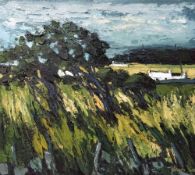 WILF ROBERTS oil on board - landscape with whitewashed cottage and trees, signed and dated 2004,