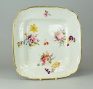 A FINE NANTGARW PORCELAIN SQUARE DESSERT DISH circa 1818-1820, London decorated with three large