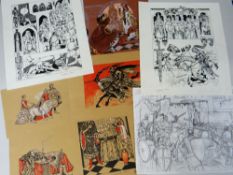 MARGARET JONES pen & ink / pencil mixed media, portfolio of twenty-one illustrations - many for