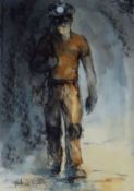 VALERIE GANZ mixed media - walking collier with headlamp lit, signed, 26 x 19cms