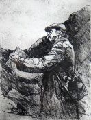 DAVID CARPANINI limited edition (3/10) etching print - three quarter portrait of Sir Kyffin Williams