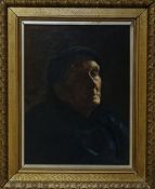 CAREY MORRIS oil on canvas - head and shoulders portrait of an elderly Cornish woman, entitled verso