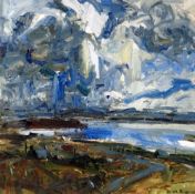 GARETH PARRY oil on canvas - Gwynedd coastal scene entitled verso 'O Ben Llyn: 'Cymylau a