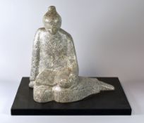 GWENDOLINE DAVIES marble carving on stone base - reading lady, 34cms high