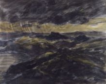 SIR KYFFIN WILLIAMS RA watercolour and pencil - stormy weather approaching mountainous landscape