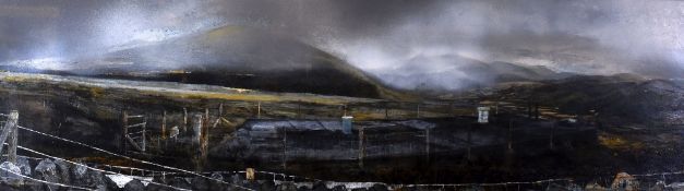 DARREN HUGHES mixed media on paper - expansive landscape Waunfawr, Snowdonia, signed and dated verso
