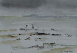 JOHN KNAPP FISHER watercolour - beach scene with two figures, signed, 11 x 15.5cms Provenance:
