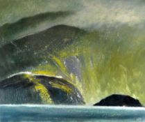 WIL ROWLANDS mixed media/acrylic - Anglesey seascape, North Stacks, signed with initials, 37 x