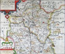 CHRISTOPHER SAXTON three coloured antique maps of mid-Wales counties, 'Radnor', 'Brecknoc' and '