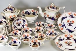 A GAUDY WELSH PART TEASET in lesser known 'Flower Basket' pattern comprising teapot, lidded sucrier,
