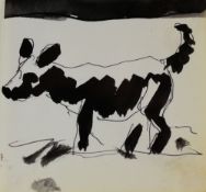 JOSEF HERMAN colour wash and pen on paper - study of a standing dog, 8.5 x 9cms Provenance: