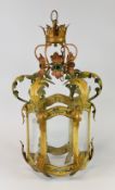 ARTS & CRAFTS painted metallic hanging lantern, 44cms high Provenance: purchased by the vendor in