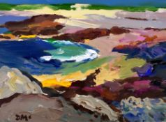 DONALD McINTYRE acrylic - Scottish coast entitled `Coastal Inlet, Iona Shore No.1`, signed with