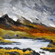 DAVID BARNES oil on board - Southern Snowdonia mountains and lake, entitled 'Storm over the