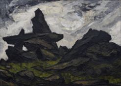 SIR KYFFIN WILLIAMS RA oil on canvas - ancient chambered tomb under a stormy sky, near Trearddur,