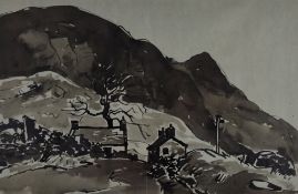 SIR KYFFIN WILLIAMS RA colour wash (executed in two sections and framed together) - Snowdonia